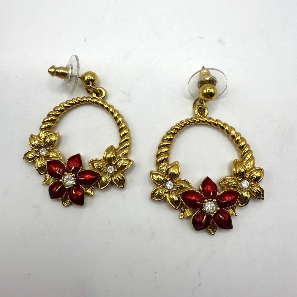 Vintage Avon Gold Tone Floral Hoop Studded Earrings – Classic Statement‎ Jewelry